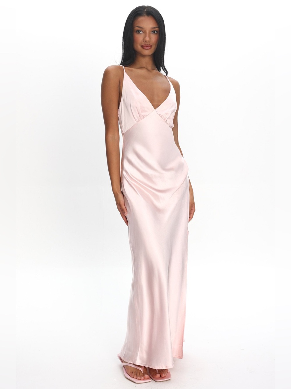 Selfie Leslie Satin Slip Dress in Light Pink L